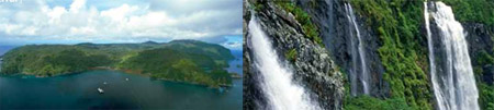 Остров Кокос панорамный вид. Водопады на острове.